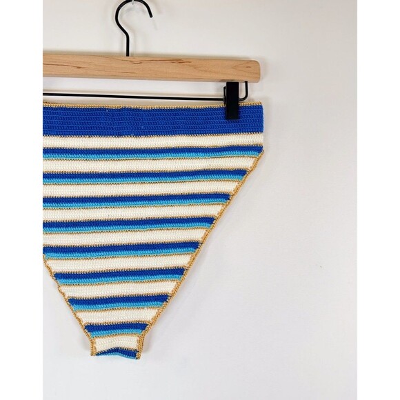 My Beachy Side Emily In Paris Bikini Bottom Blue Stripe Crochet High Leg Large - Picture 7 of 10